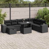 vidaXL 9-piece Poly Rattan Lounge Set with Cushions Black