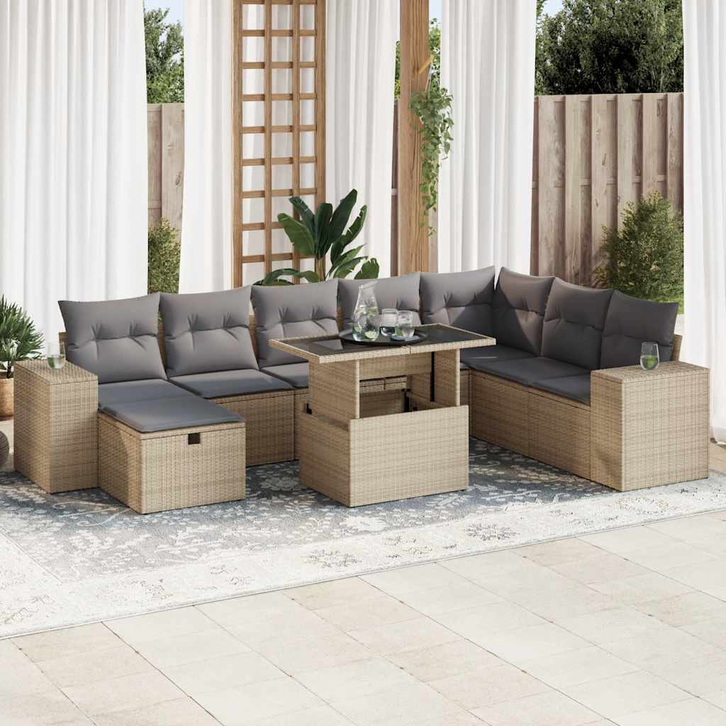 vidaXL 9-piece Poly Rattan Lounge Set with Cushions Black