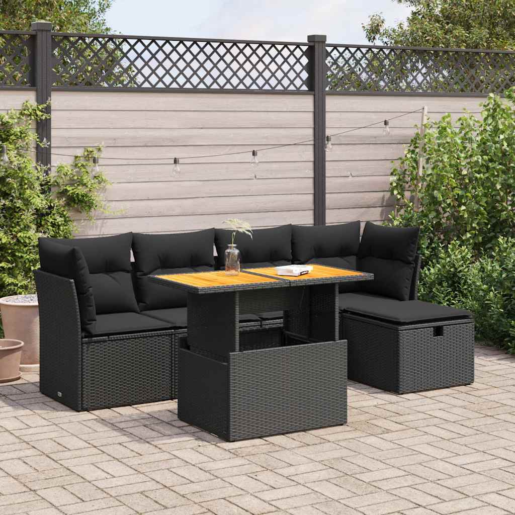 vidaXL 6-delige Loungeset met kussens poly rattan zwart