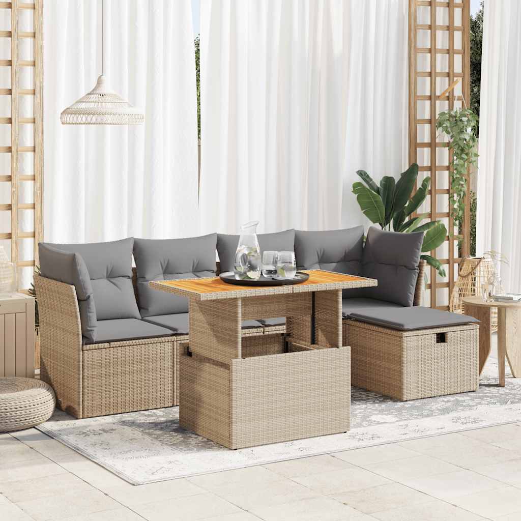vidaXL 6-delige Loungeset met kussens poly rattan zwart
