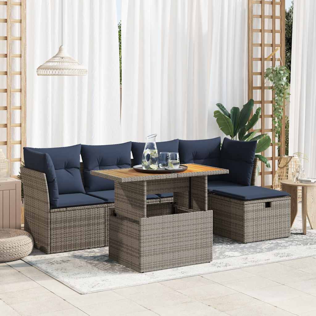 vidaXL 6-delige Loungeset met kussens poly rattan acacia zwart