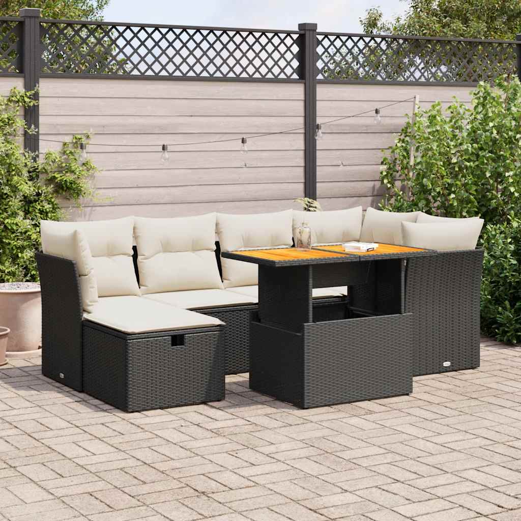 vidaXL 7-delige Loungeset met kussens poly rattan zwart