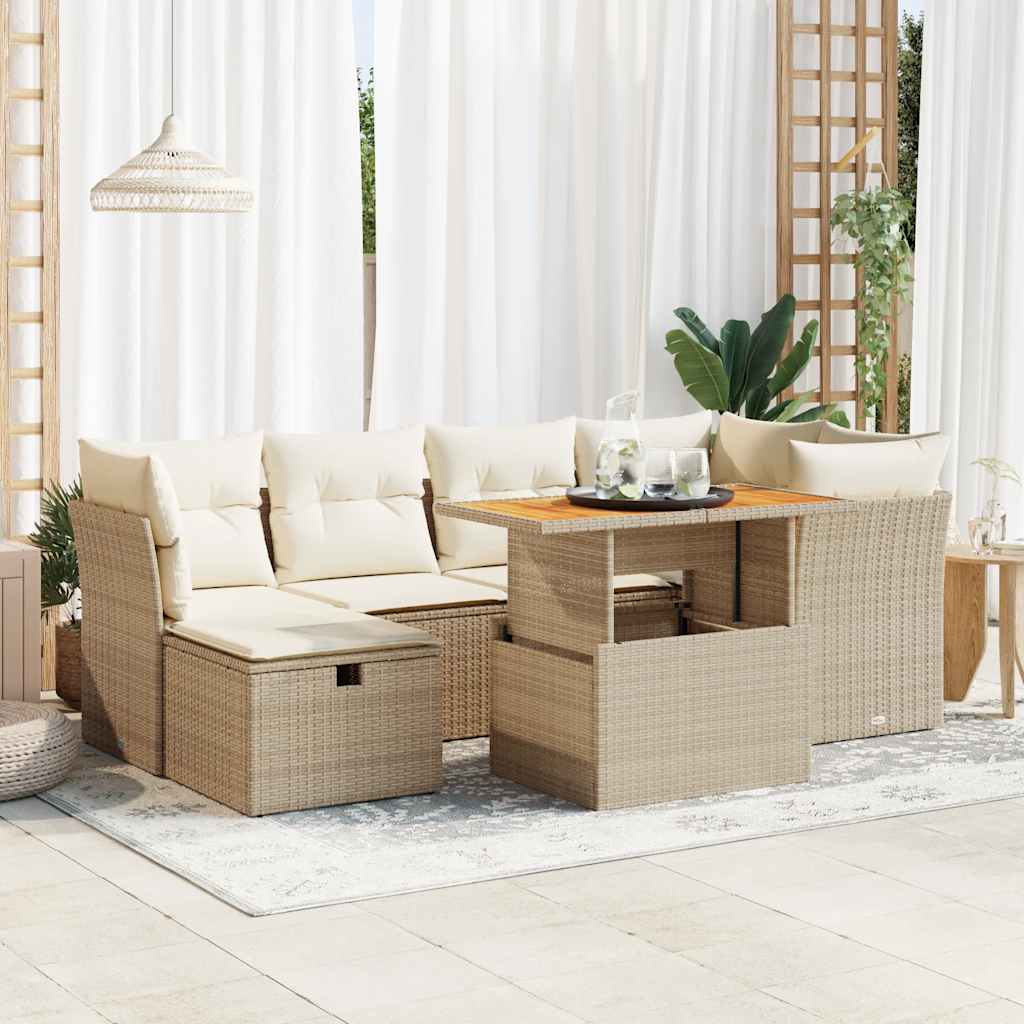 vidaXL 7-delige Loungeset met kussens poly rattan zwart