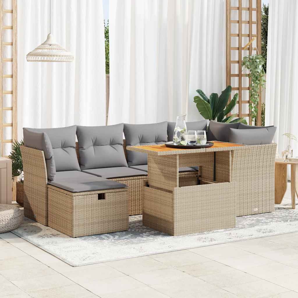 vidaXL 7-delige Loungeset met kussens poly rattan zwart