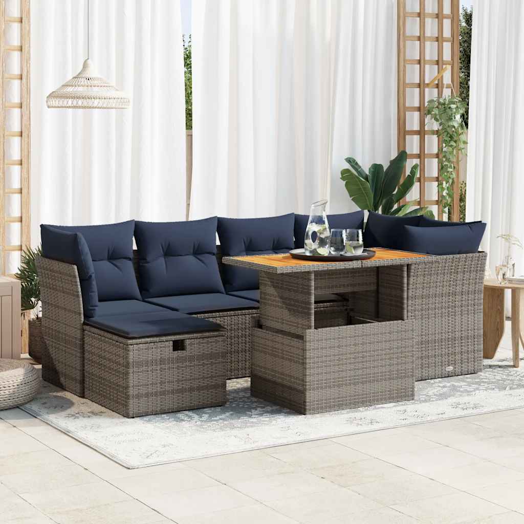 vidaXL 7-delige Loungeset met kussens poly rattan acacia bruin