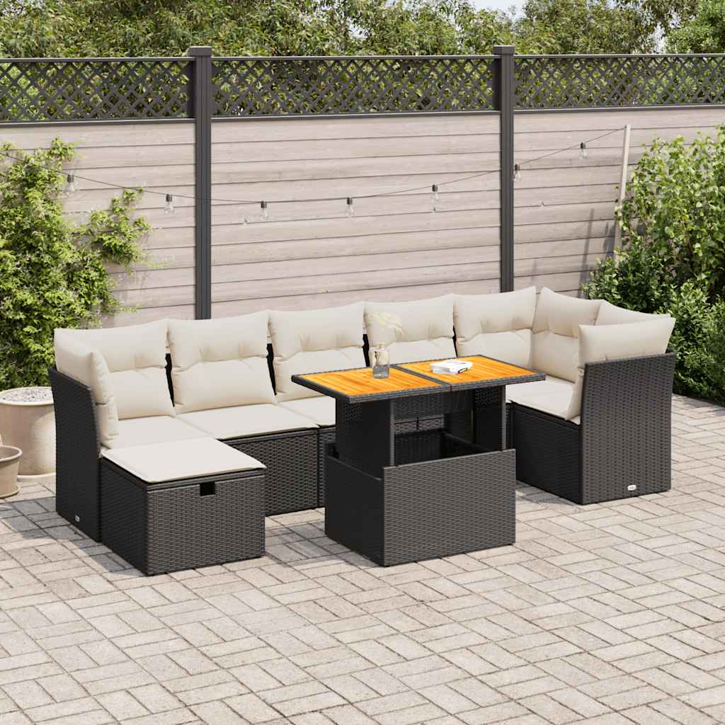 vidaXL 8-piece Lounge Set with Cushions Poly Rattan Black