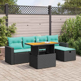 vidaXL 6-delige Loungeset met kussens poly rattan acacia zwart