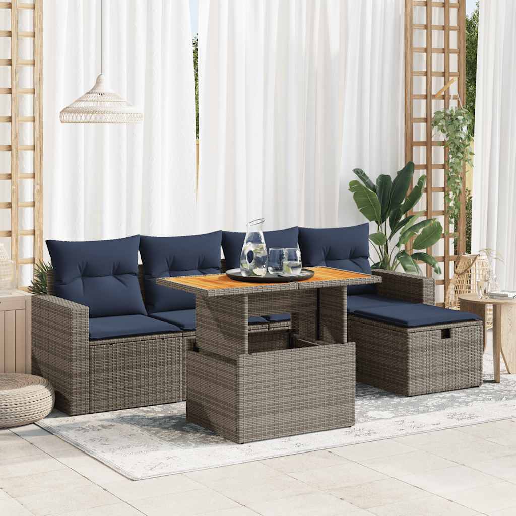 vidaXL 6-delige Loungeset met kussens poly rattan acacia zwart