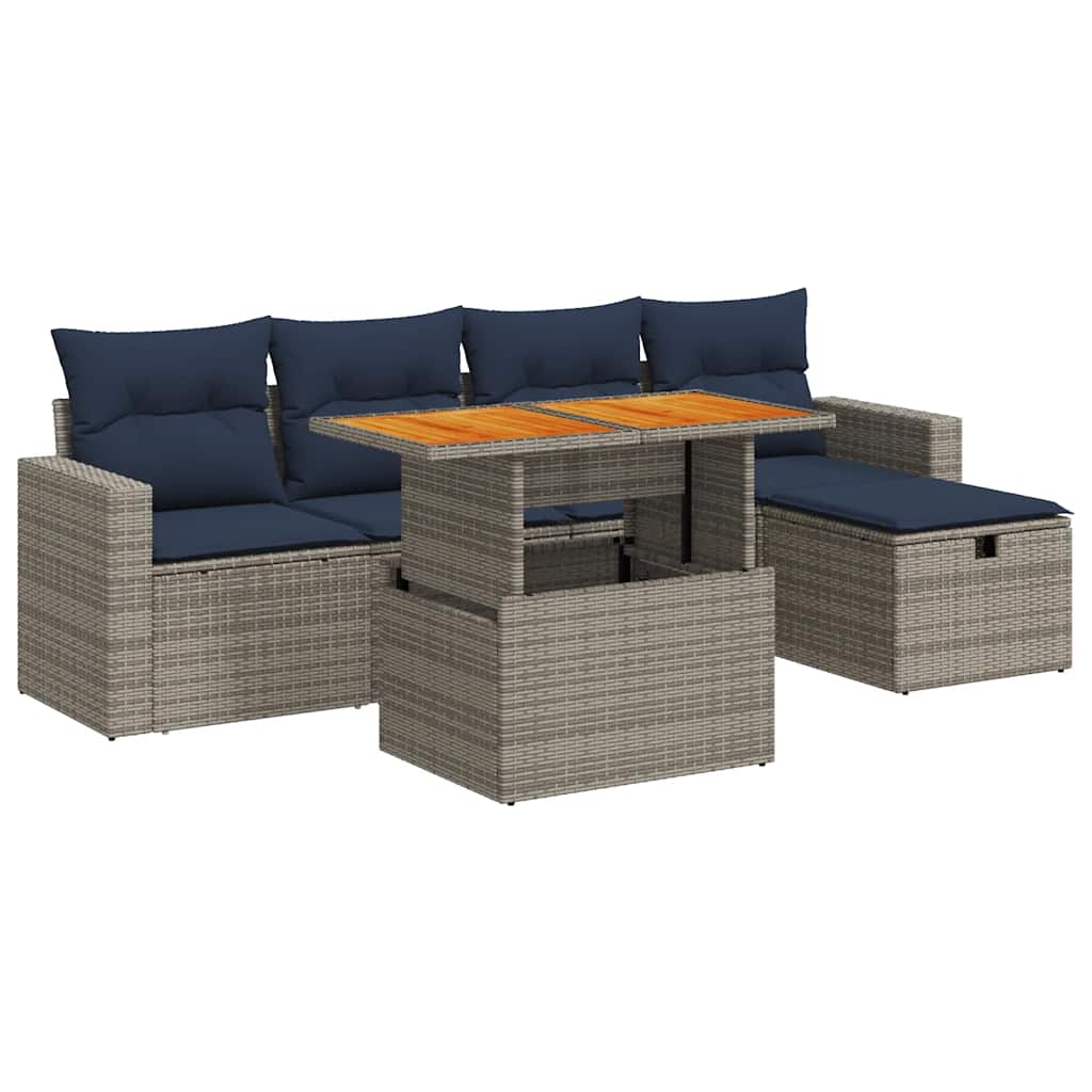 vidaXL 6-delige Loungeset met kussens poly rattan acacia zwart