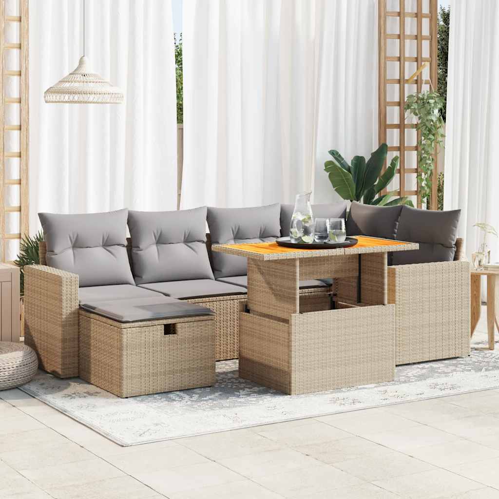 vidaXL 7-Piece Lounge Set with Cushions Poly Rattan Black