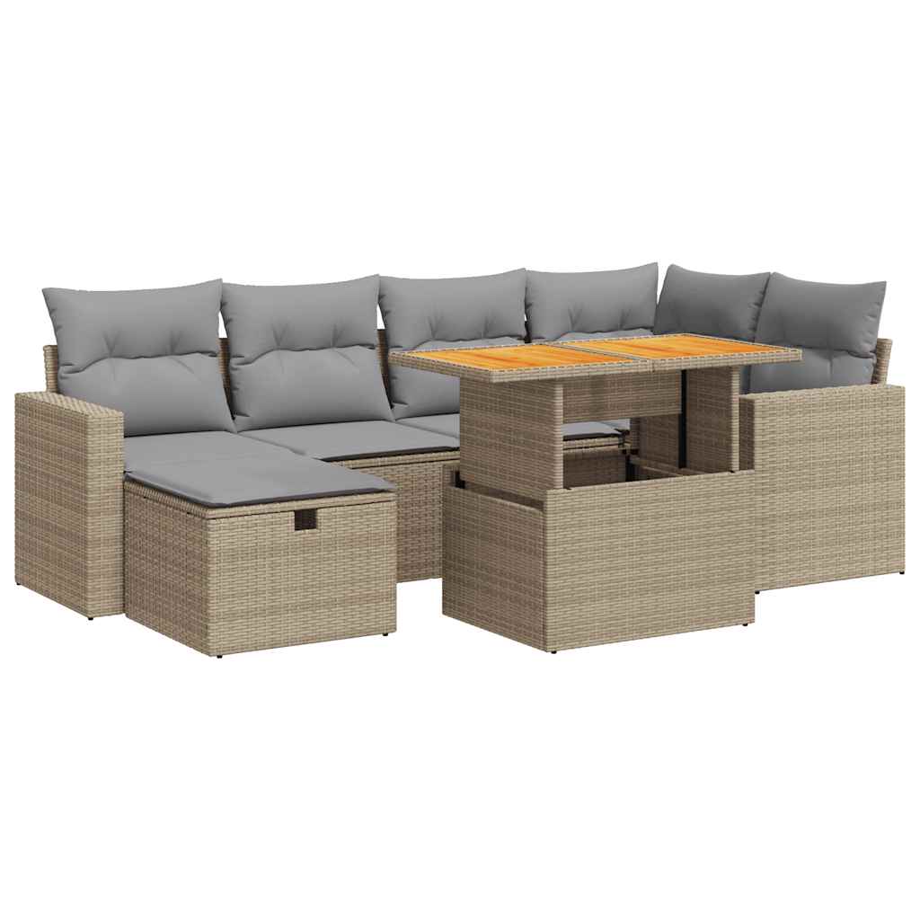 vidaXL 7-Piece Lounge Set with Cushions Poly Rattan Black