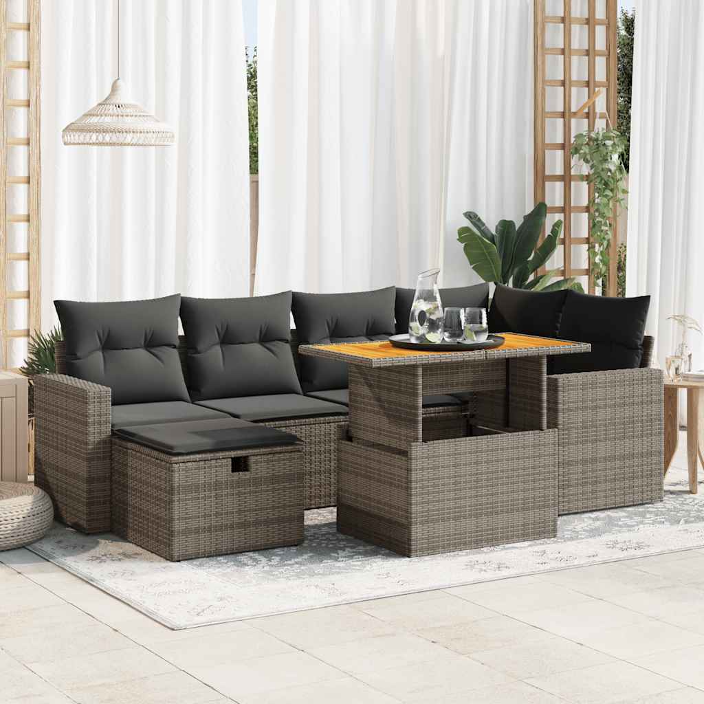 vidaXL 7-Piece Lounge Set with Cushions Poly Rattan Black
