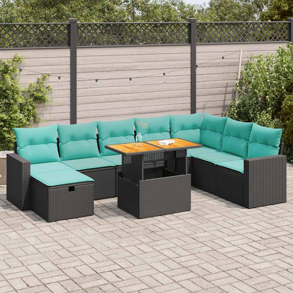 vidaXL 9-delige Loungeset met kussens poly rattan acacia zwart