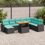 vidaXL 9-delige Loungeset met kussens poly rattan acacia zwart