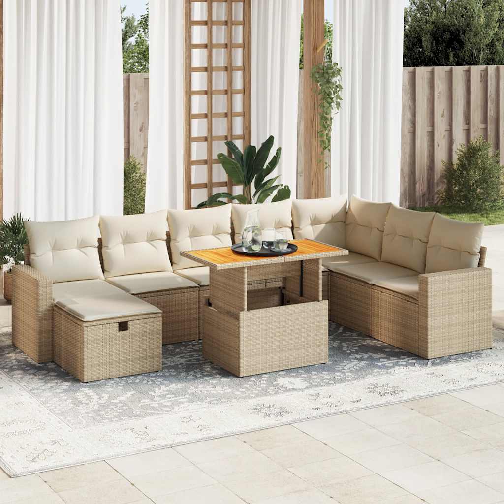vidaXL 9-delige Loungeset met kussens poly rattan zwart