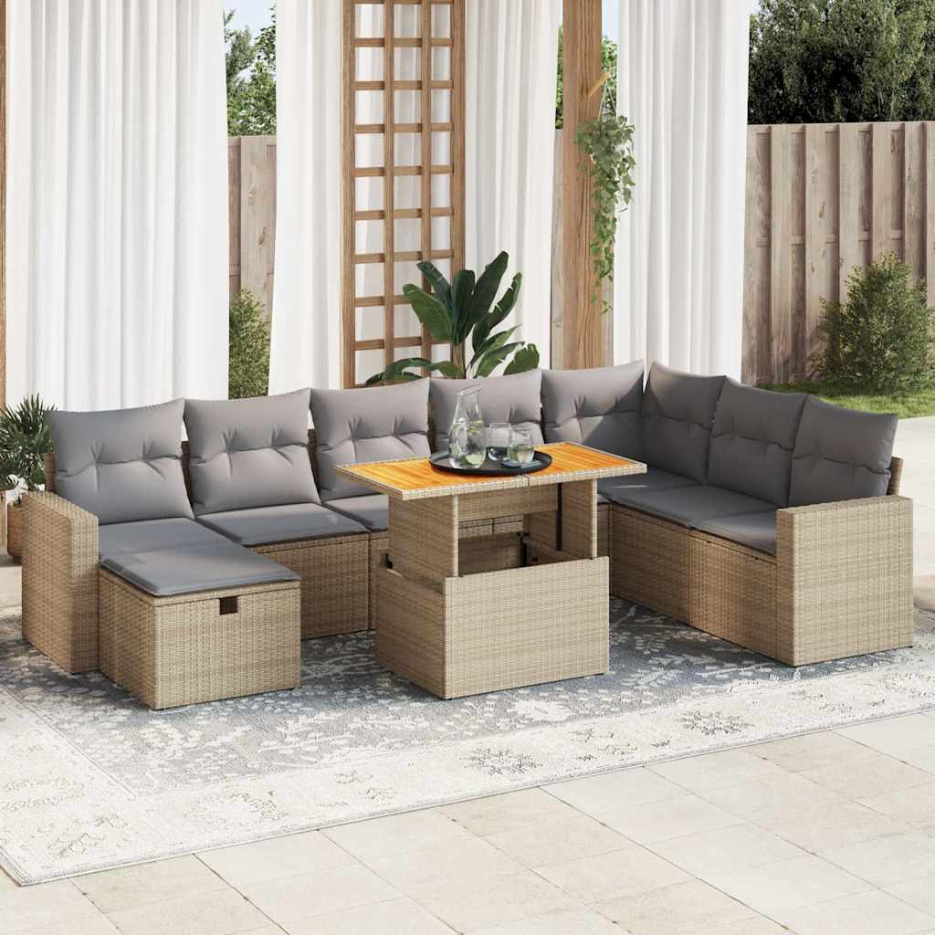 vidaXL 9-delige Loungeset met kussens poly rattan zwart