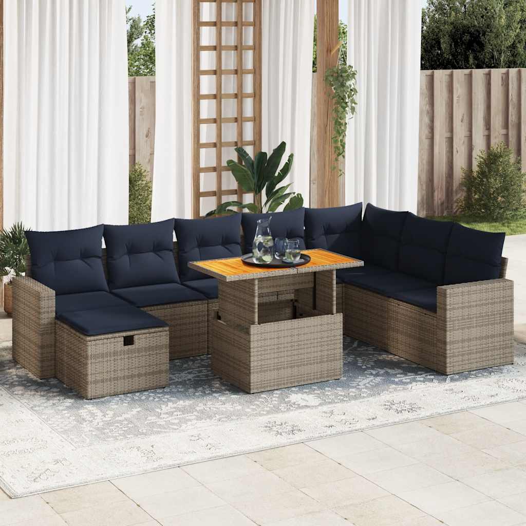 vidaXL 9-delige Loungeset met kussens poly rattan acacia zwart