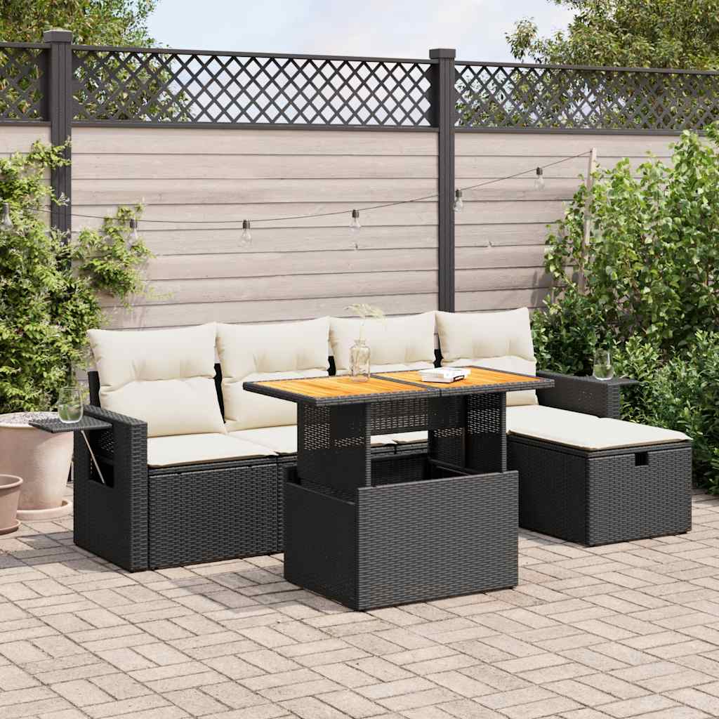 vidaXL 6-delige Loungeset met kussens poly rattan zwart