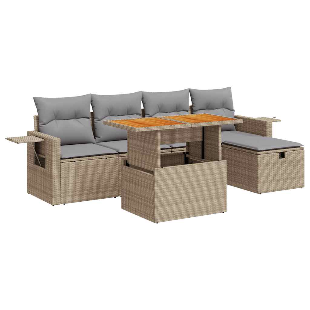 vidaXL 6-delige Loungeset met kussens poly rattan zwart