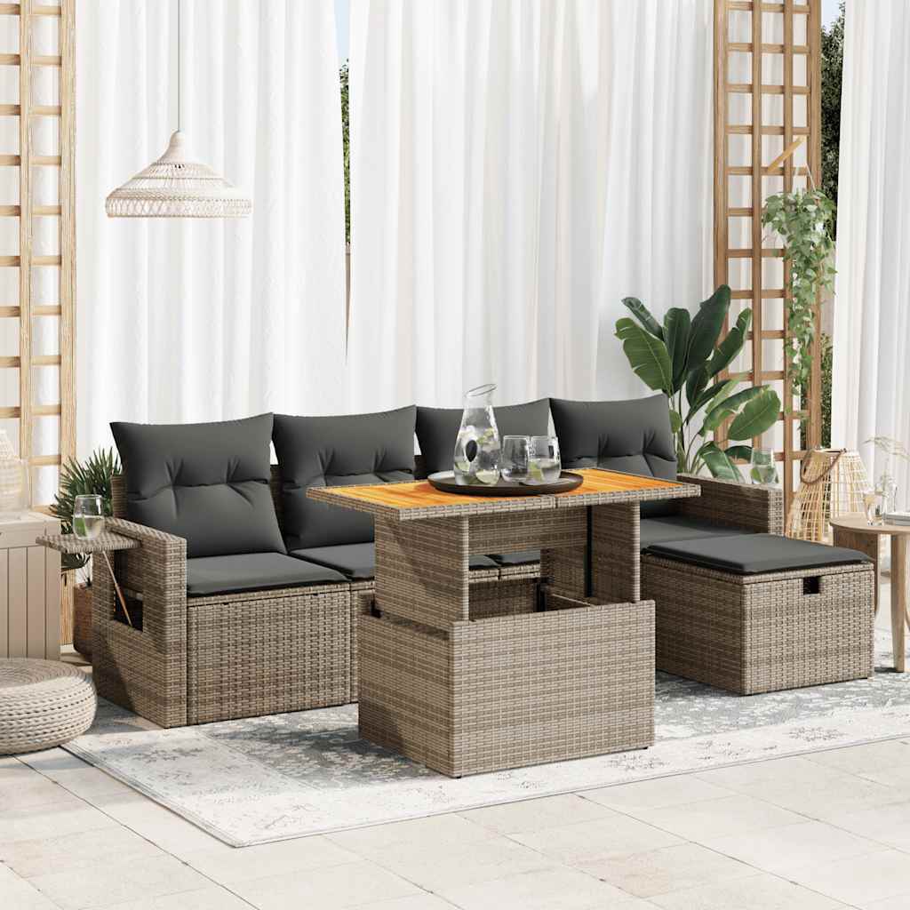 vidaXL 6-delige Loungeset met kussens poly rattan zwart