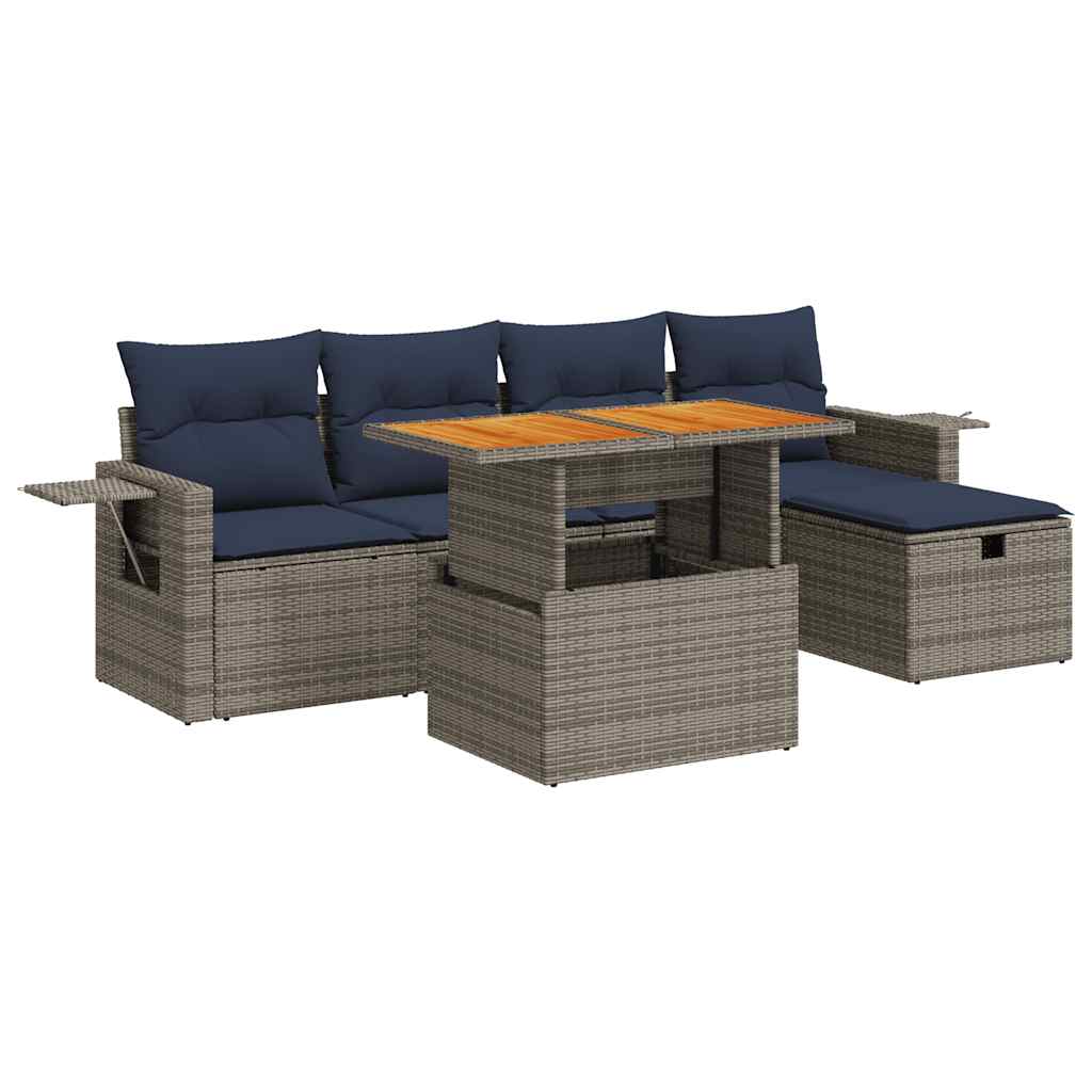 vidaXL 6-delige Loungeset met kussens poly rattan acacia zwart