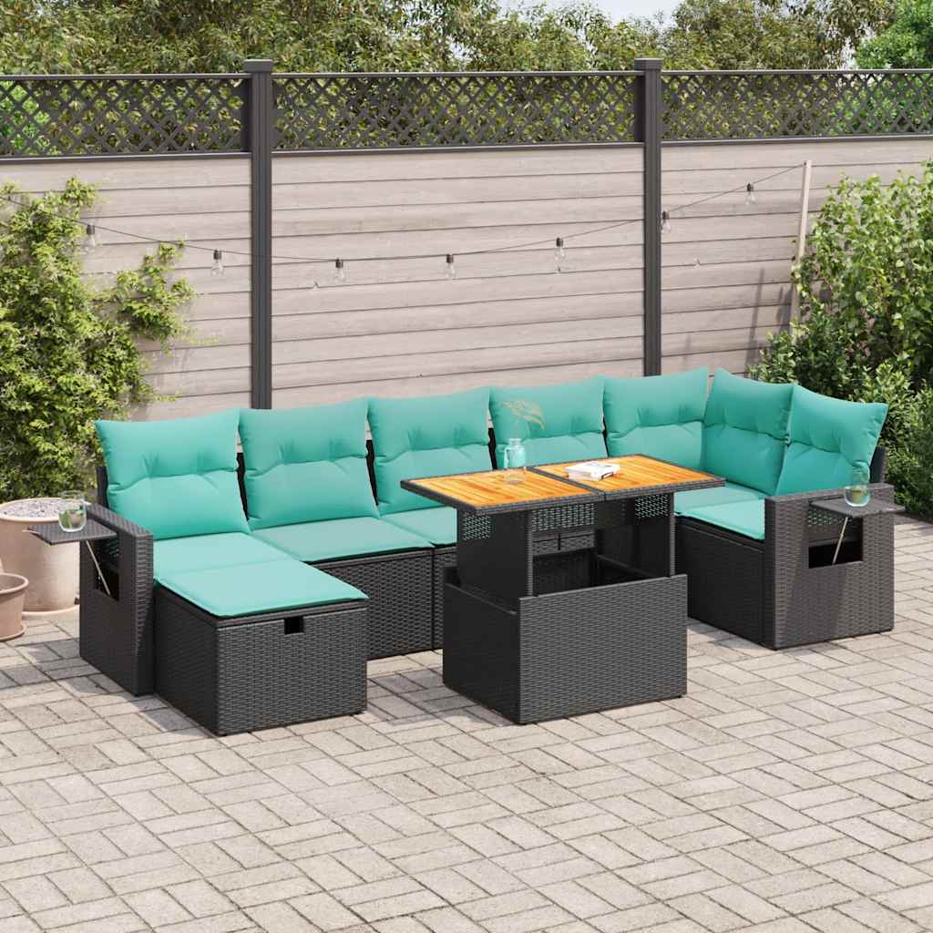 vidaXL 8-delige Loungeset met kussens poly rattan acacia bruin