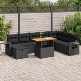 vidaXL 9-piece Poly Rattan Lounge Set with Cushions Black