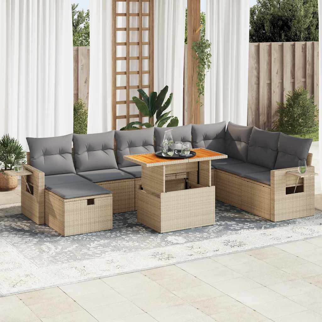 vidaXL 9-piece Poly Rattan Lounge Set with Cushions Black