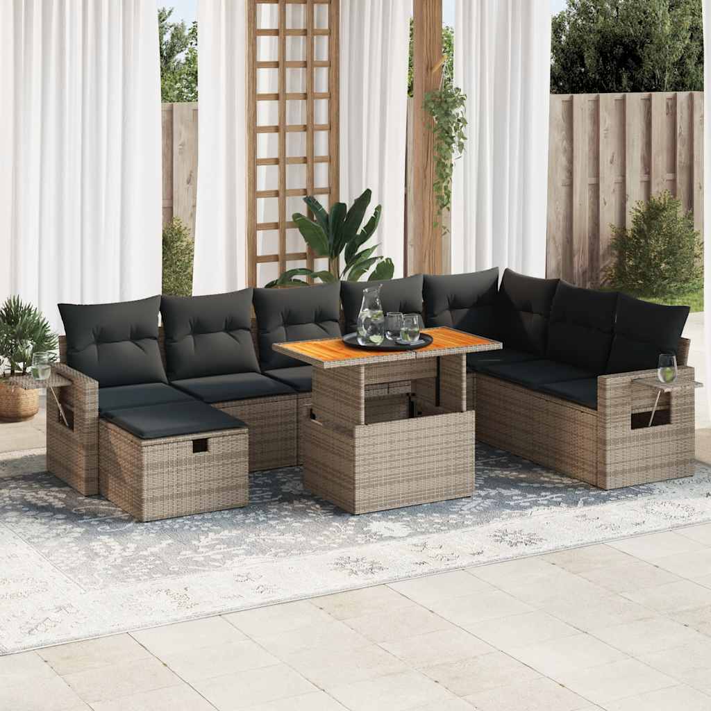 vidaXL 9-piece Poly Rattan Lounge Set with Cushions Black