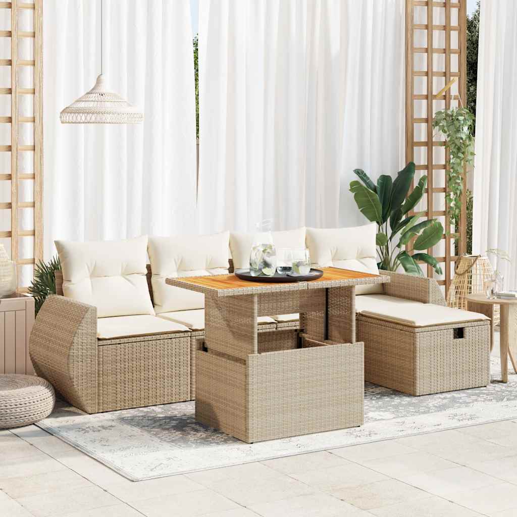 vidaXL 6-delige Loungeset met kussens poly rattan zwart