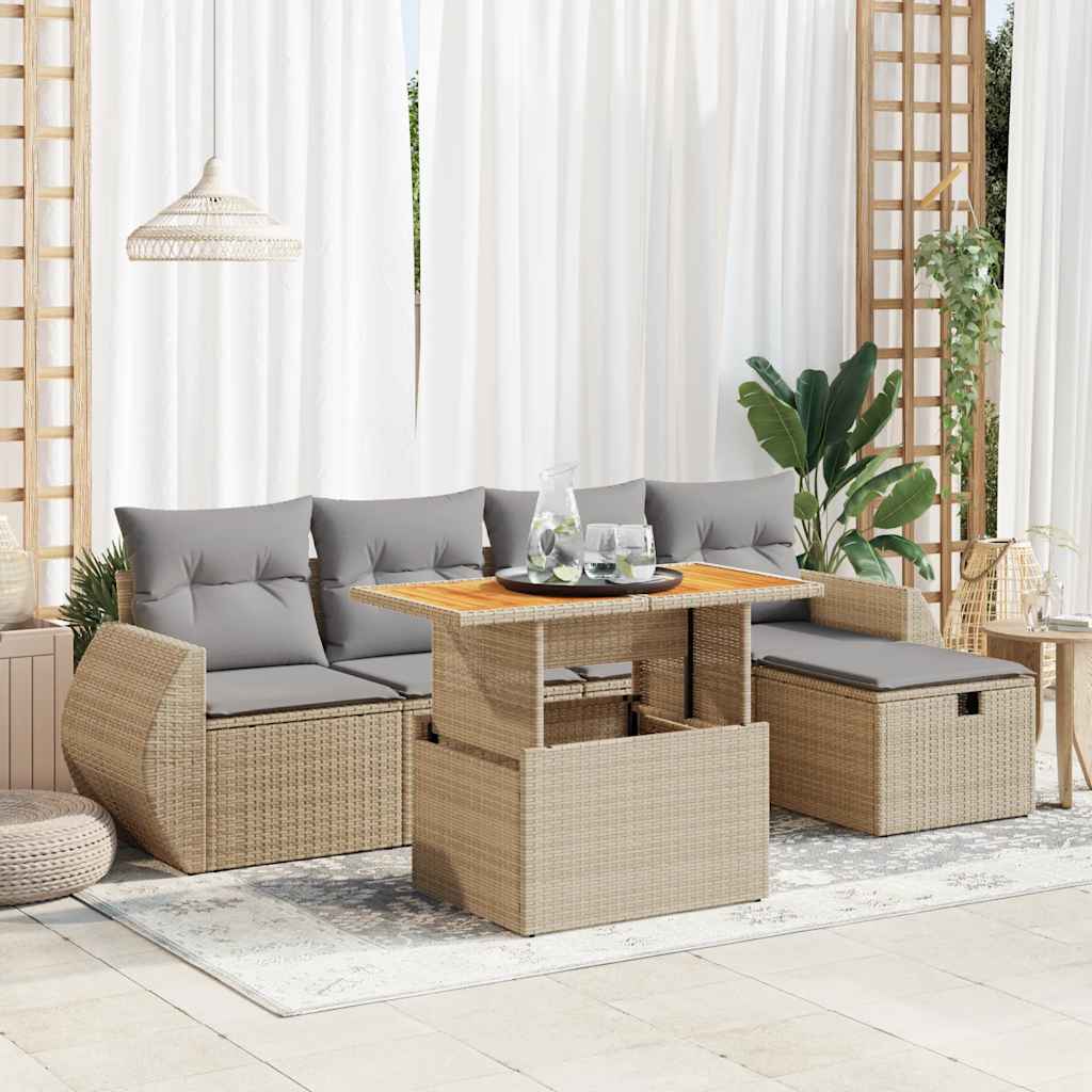 vidaXL 6-delige Loungeset met kussens poly rattan zwart