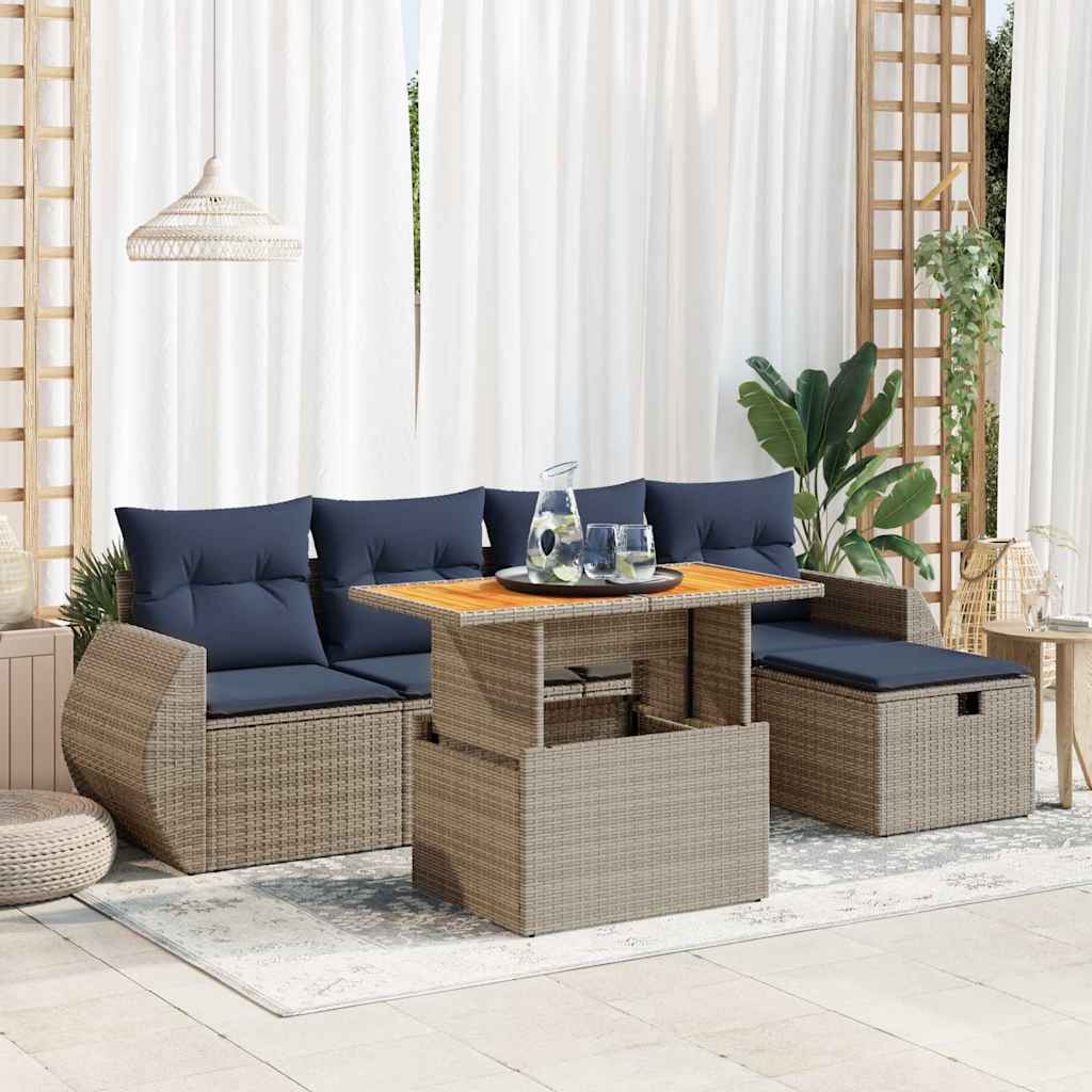vidaXL 6-delige Loungeset met kussens poly rattan acacia bruin