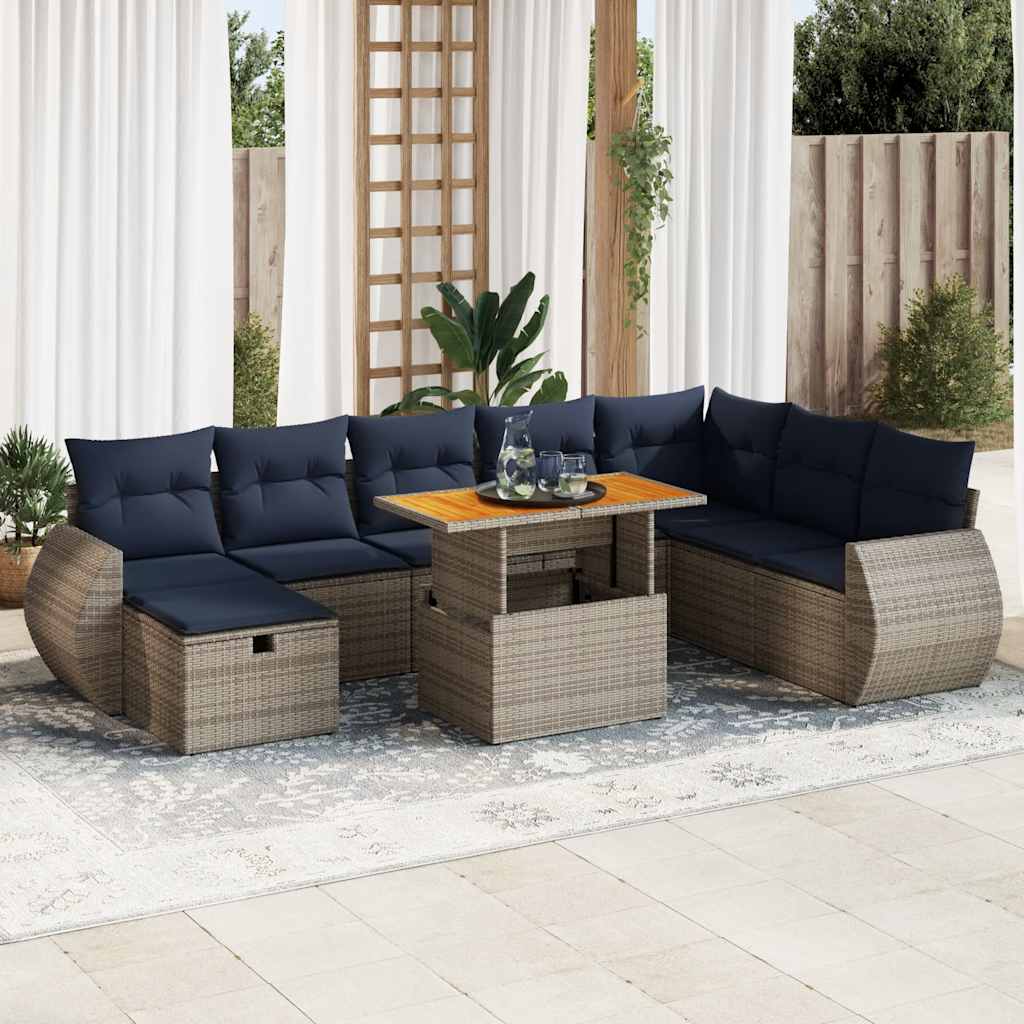 vidaXL 9-delige Loungeset met kussens poly rattan acacia bruin