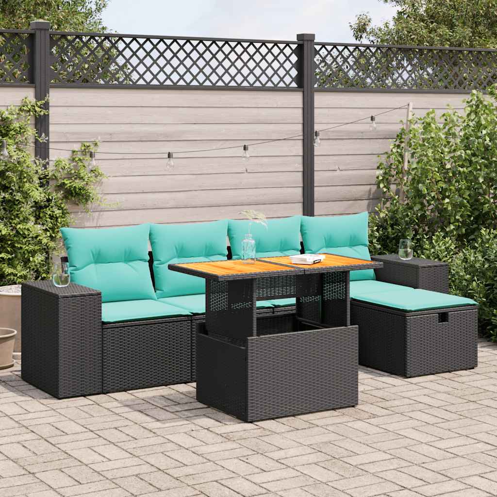 vidaXL 6-piece Lounge Set with Cushions Poly Rattan Acacia Brown
