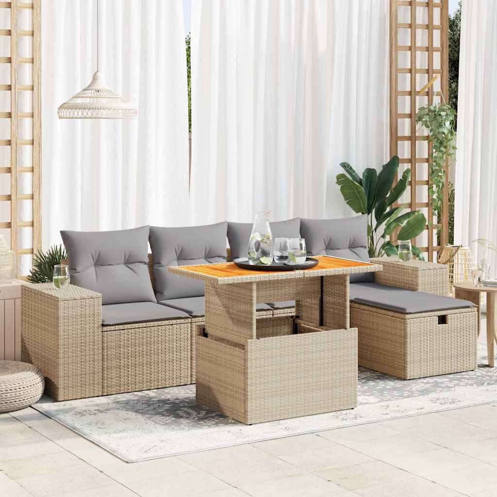 vidaXL 6-delige Loungeset met kussens poly rattan zwart