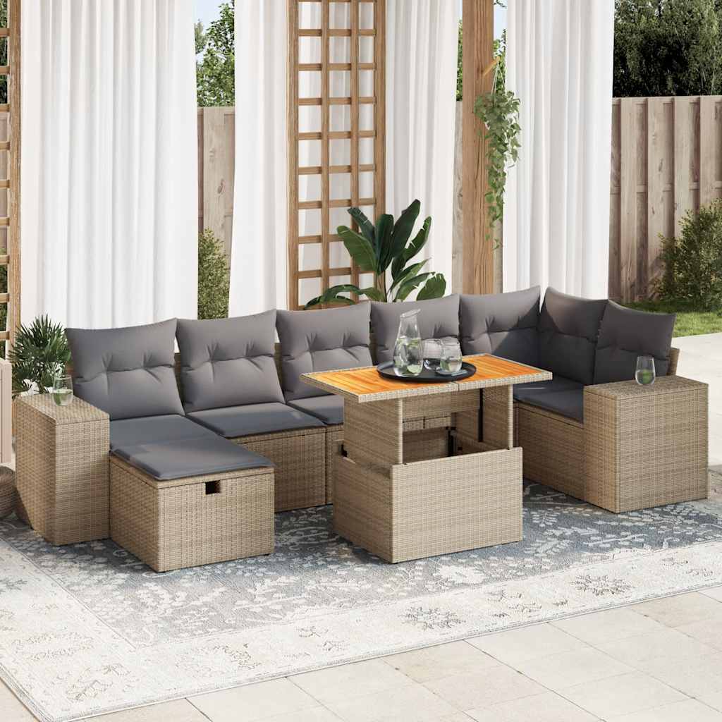vidaXL 8-delige Loungeset met kussens poly rattan zwart
