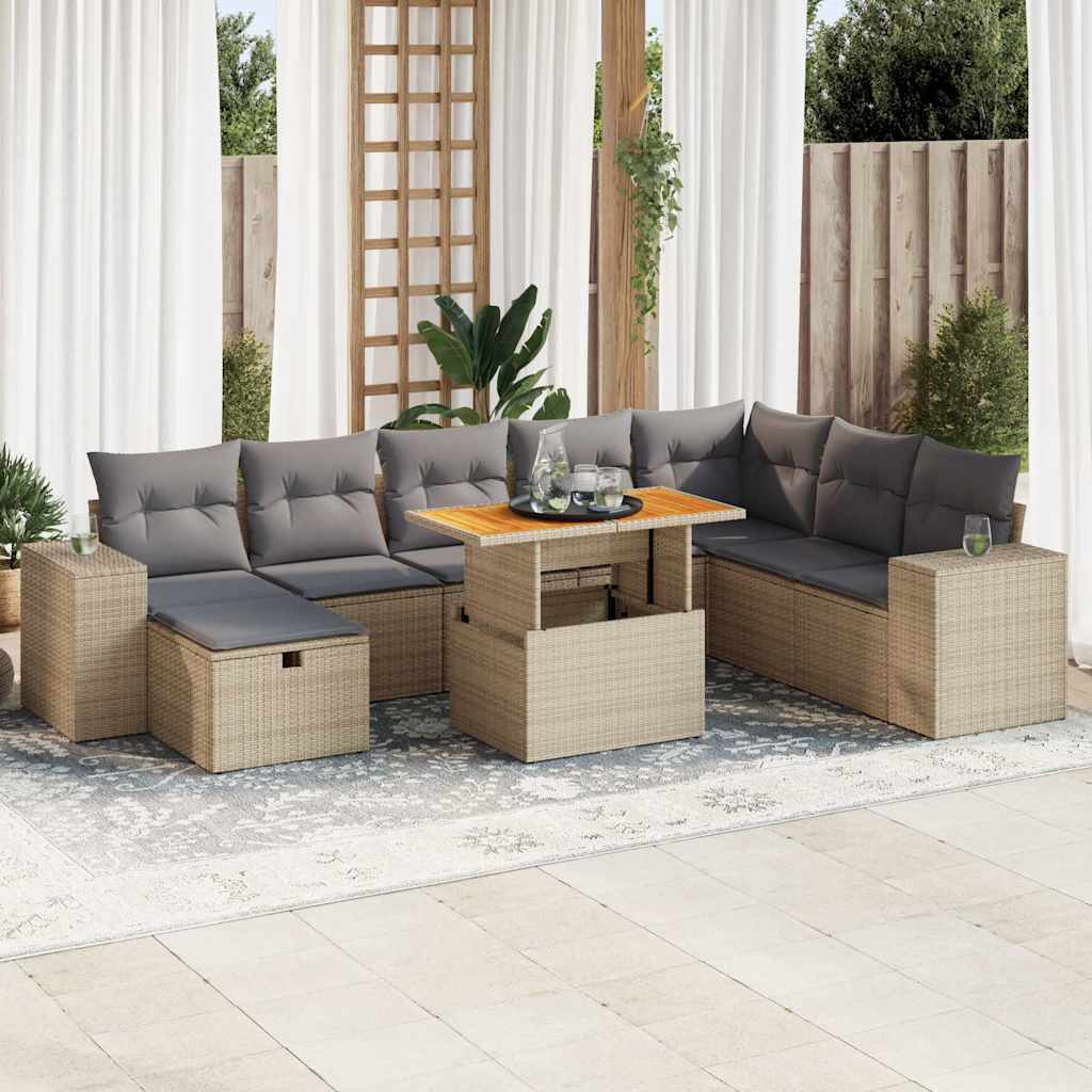 vidaXL 9-delige Loungeset met kussens poly rattan zwart