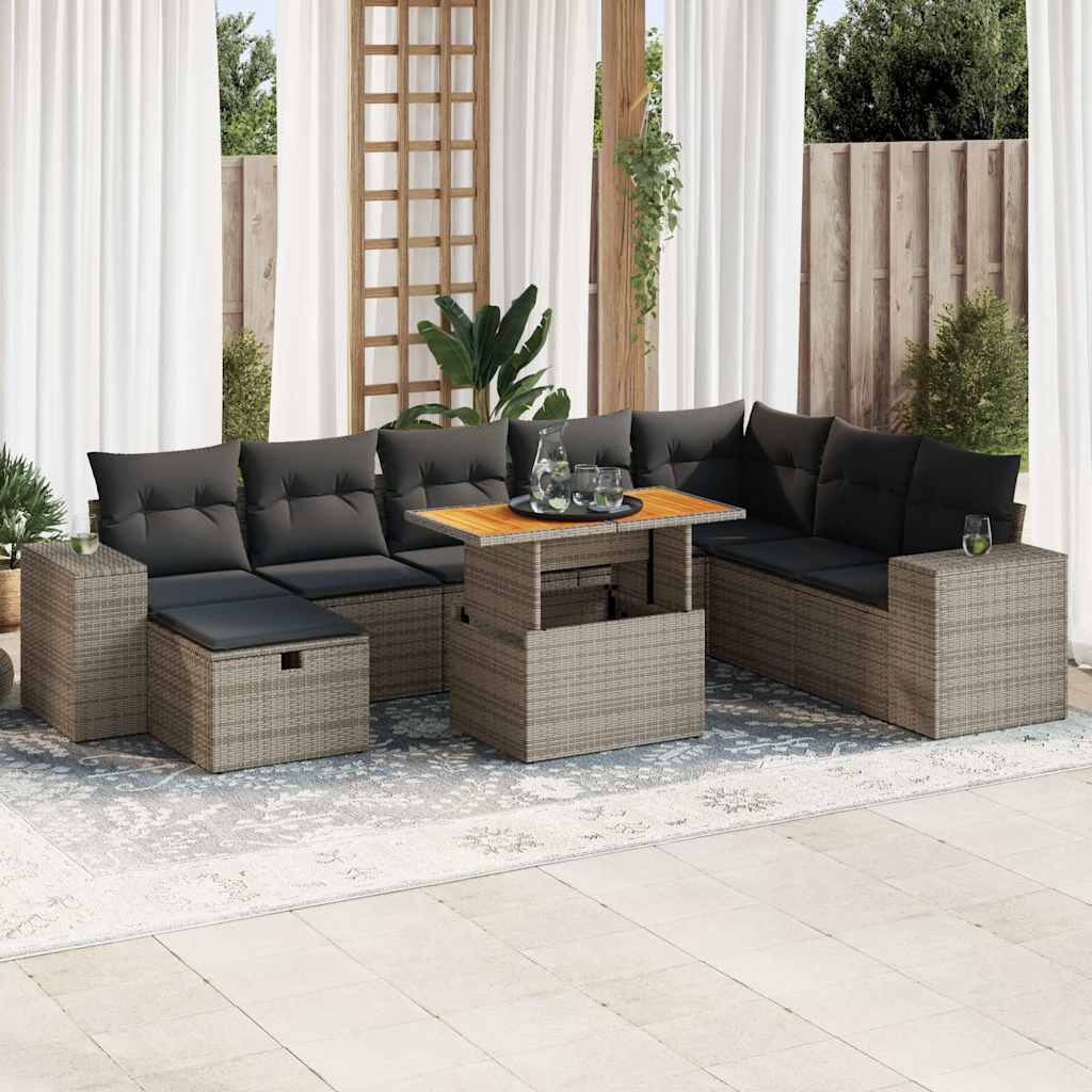 vidaXL 9-delige Loungeset met kussens poly rattan zwart