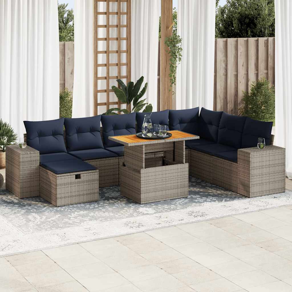 vidaXL 9-delige Loungeset met kussens poly rattan acacia zwart