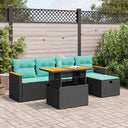 vidaXL 6-delige Loungeset met kussens poly rattan acacia zwart