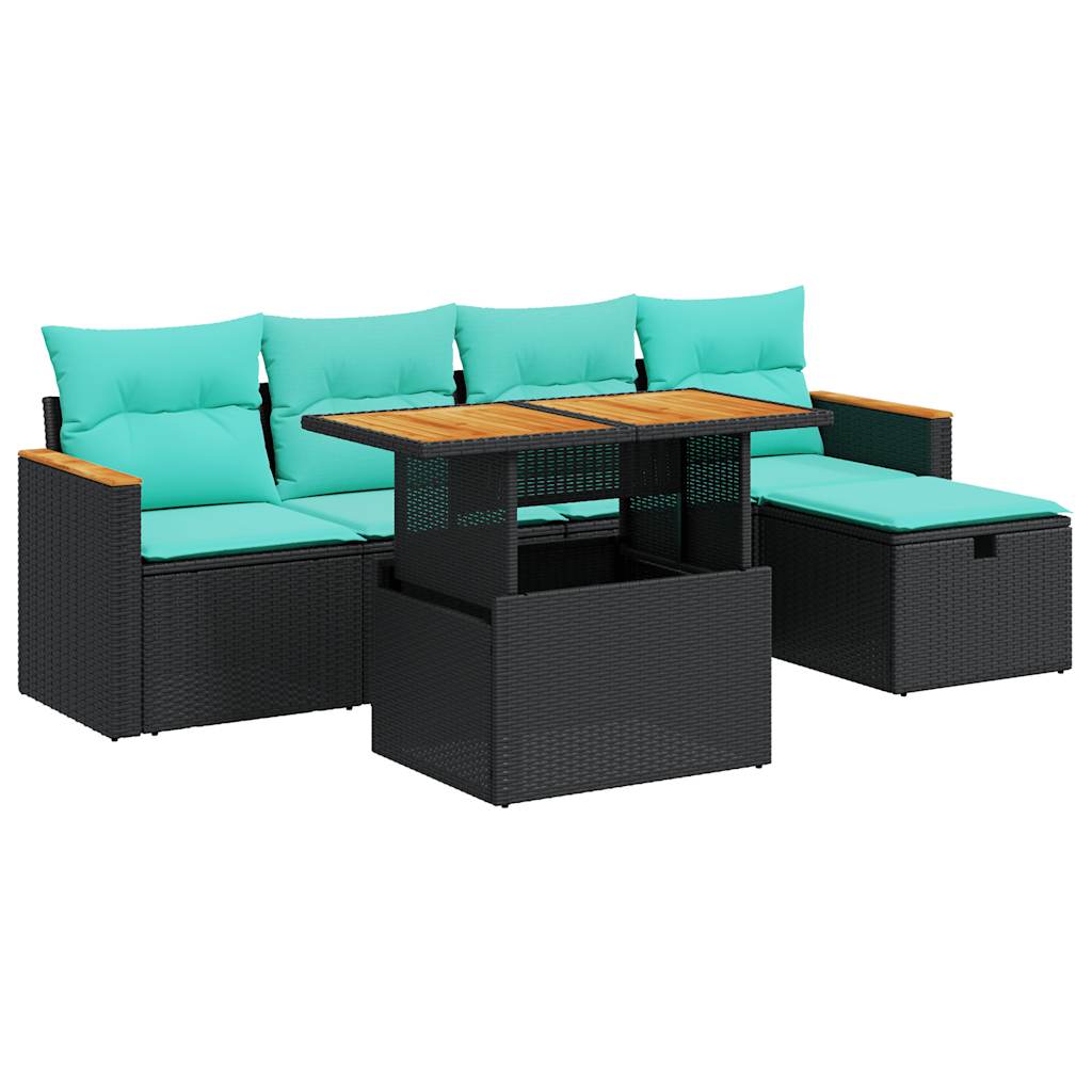 vidaXL 6-delige Loungeset met kussens poly rattan acacia zwart