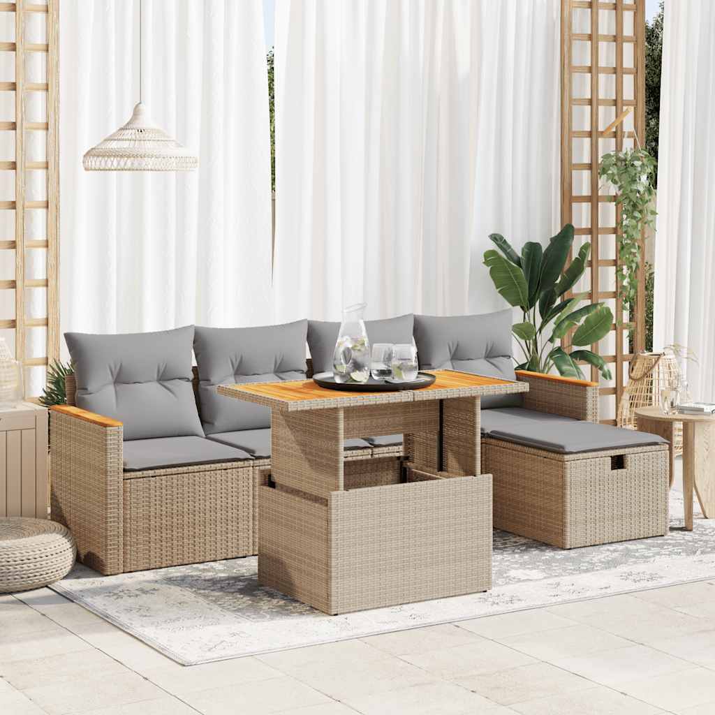 vidaXL 6-delige Loungeset met kussens poly rattan zwart