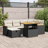 vidaXL 7-delige Loungeset met kussens poly rattan zwart