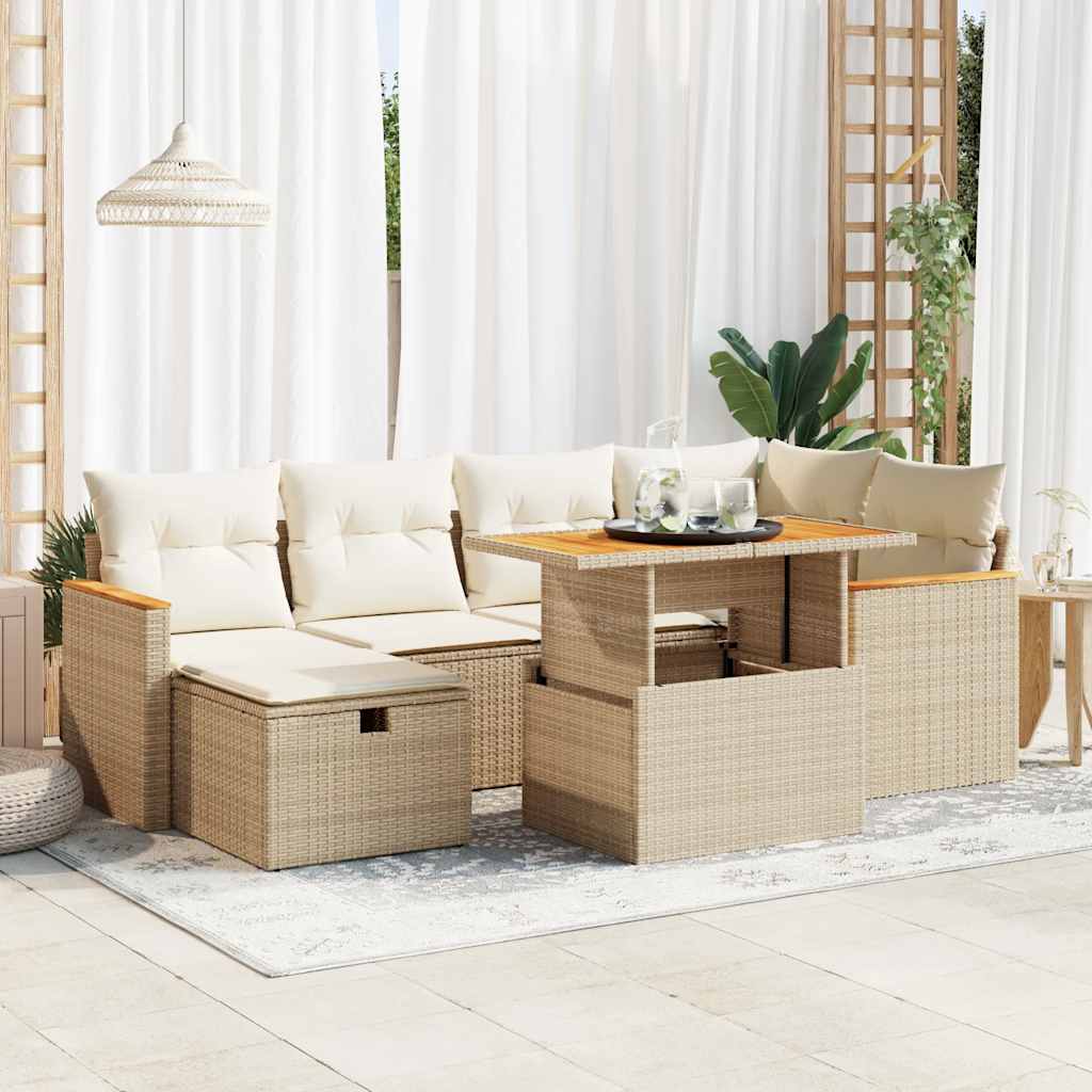 vidaXL 7-delige Loungeset met kussens poly rattan zwart