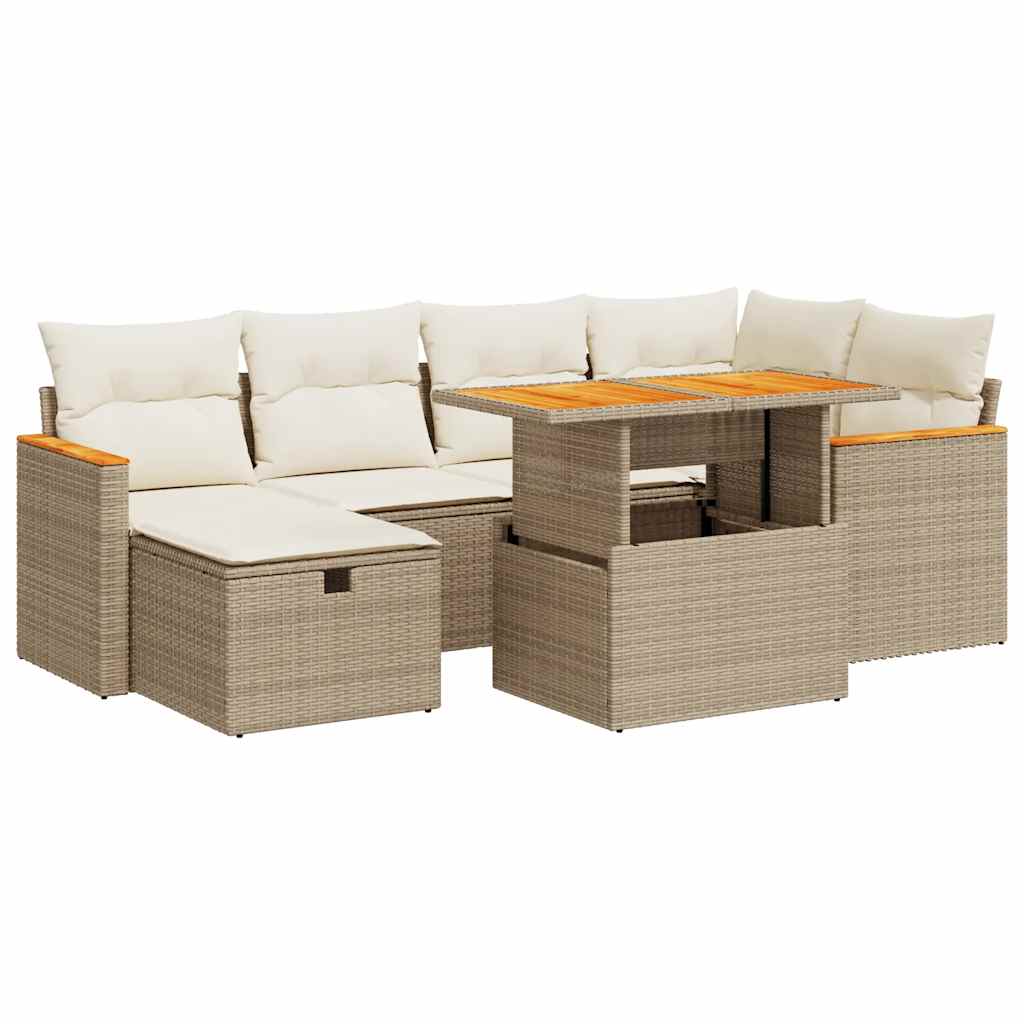 vidaXL 7-delige Loungeset met kussens poly rattan zwart