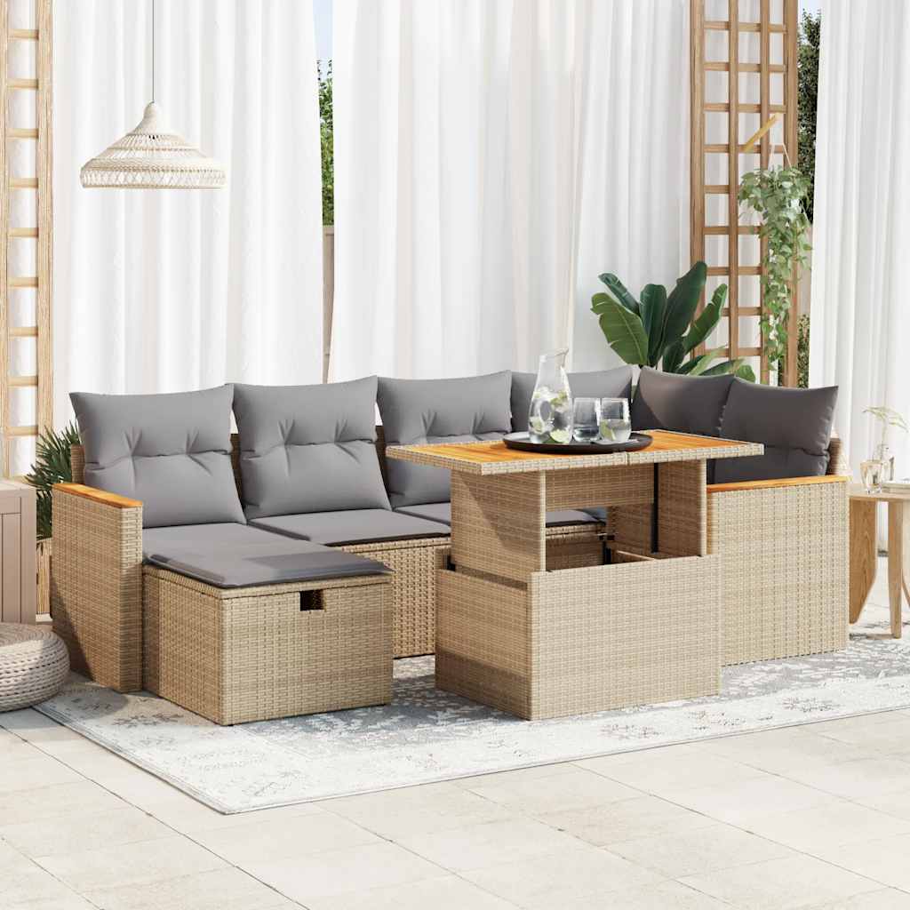vidaXL 7-delige Loungeset met kussens poly rattan zwart