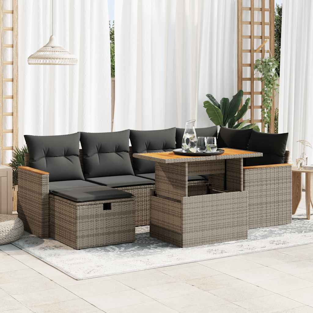 vidaXL 7-delige Loungeset met kussens poly rattan zwart