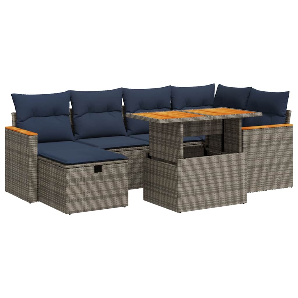 vidaXL 7-delige Loungeset met kussens poly rattan acacia bruin