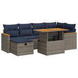 vidaXL 7-delige Loungeset met kussens poly rattan acacia bruin