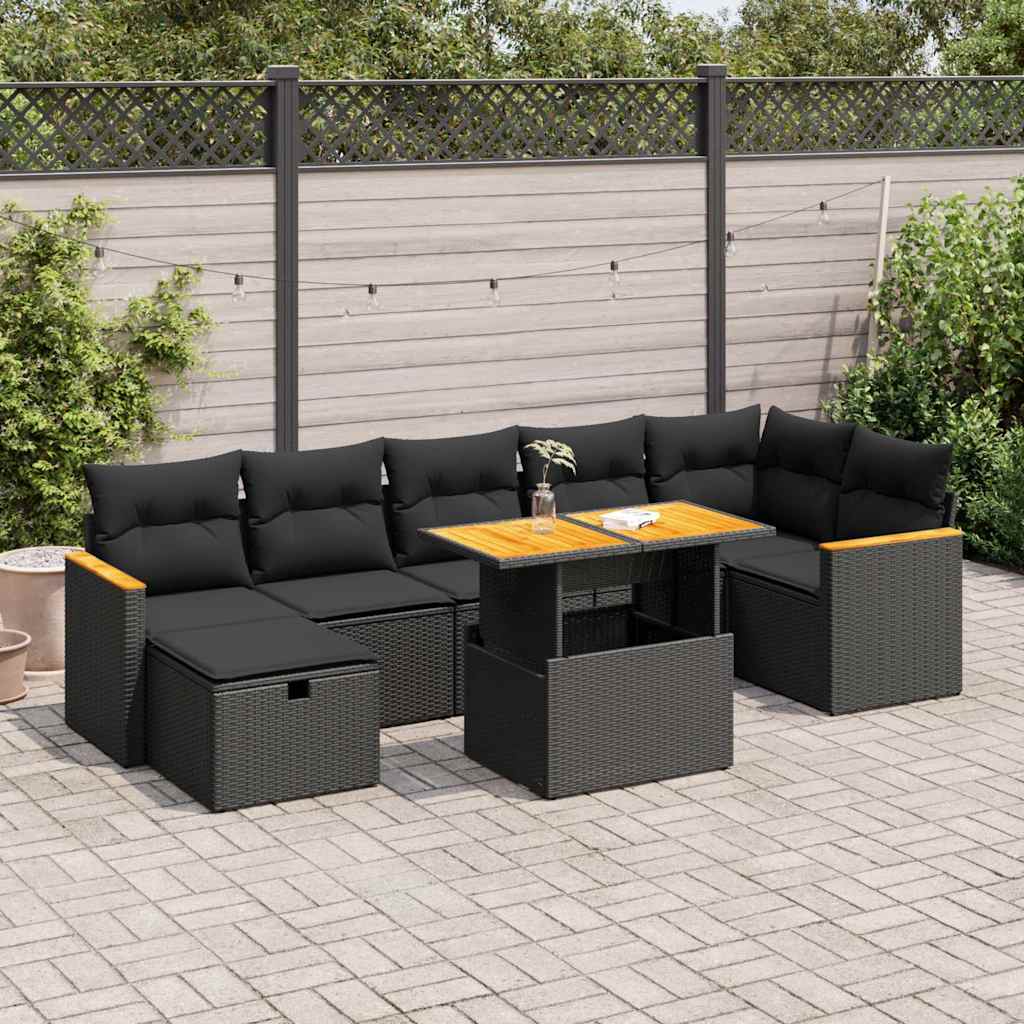 vidaXL 8-delige Loungeset met kussens poly rattan zwart